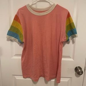 Big bud press rainbow sleeve pink tee